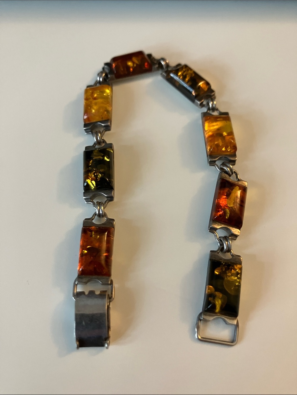 Multi-Tone MS Amber Link Bracelet in Sterling Silver Settings